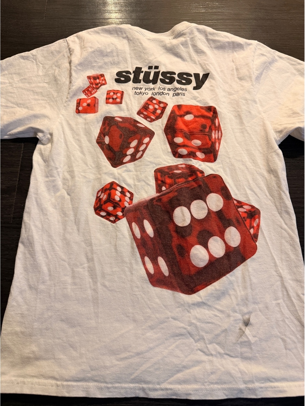 Stussy Falling Red Dice Graphic White Tee - Small
